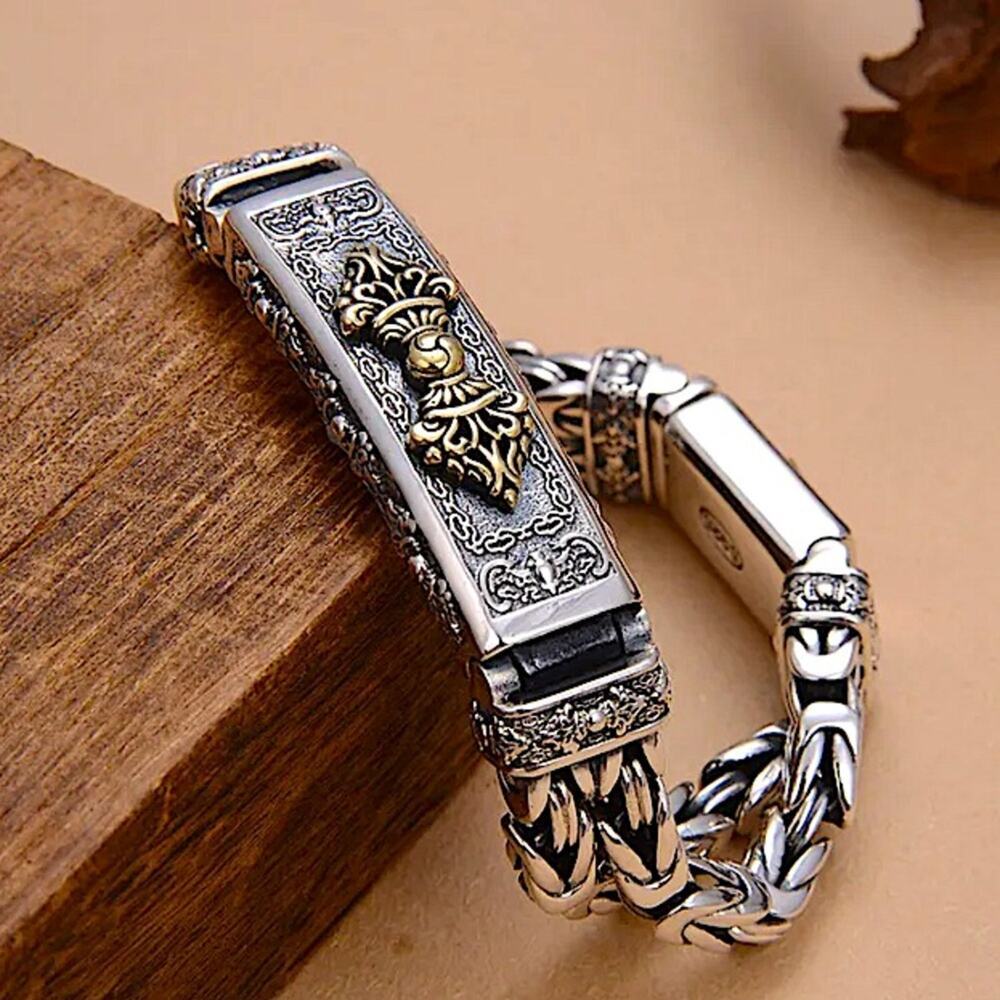 Stainless Steel Chain Link Bracelet, Mantra, Curb Hand Woven Engraved